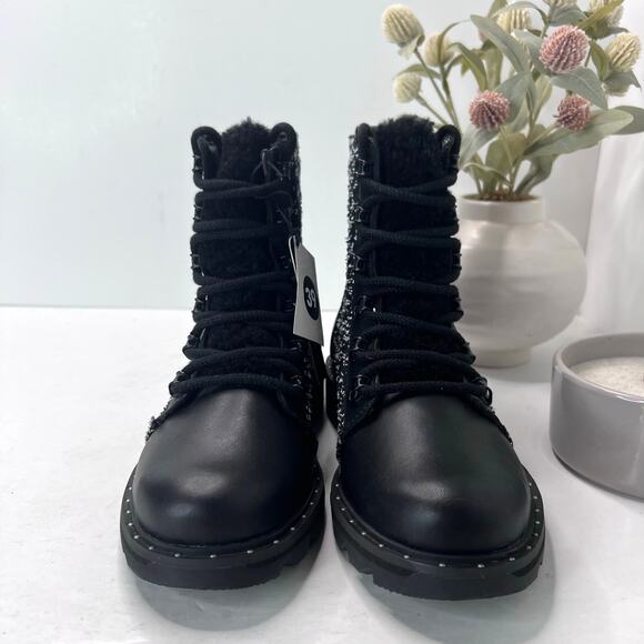 Sorel Lennox Leather Textile Shearling Lug Sole WP Boot Black/White Women 6 NWOB - Picture 2 of 10